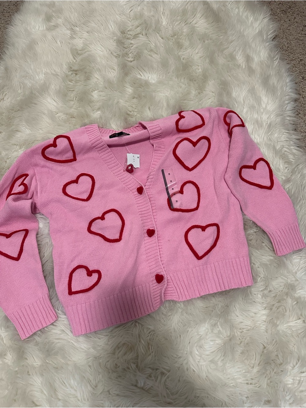 32 Degrees Pink Cardigan with Red Heart Accents